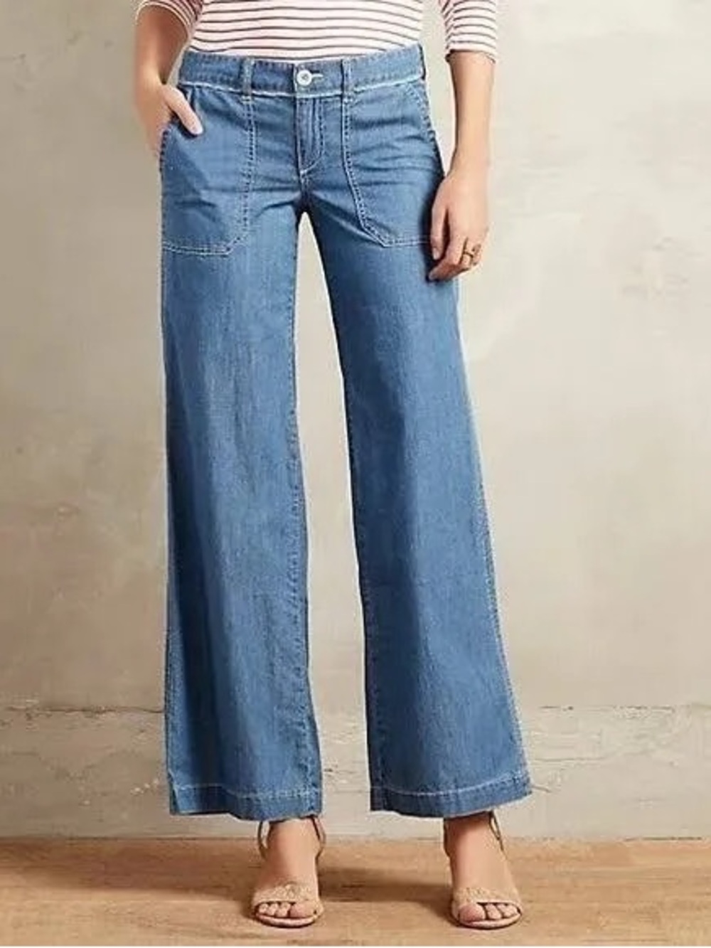 Pilcro and the Letterpress Wide Leg Chambray Jeans Size 10 Blue